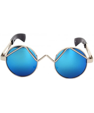 Round Women Men Fashion Sunglasses Round Metal Frame UV400 Classics Outdoor Vintage Eyewear Sunglass - Silver Blue - CP182HZ8...