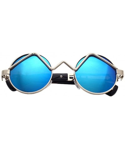 Round Women Men Fashion Sunglasses Round Metal Frame UV400 Classics Outdoor Vintage Eyewear Sunglass - Silver Blue - CP182HZ8...