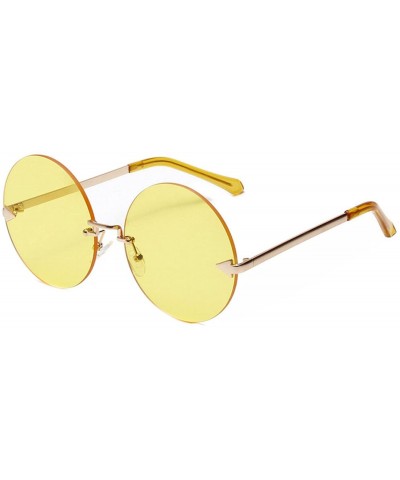 Rimless Women Rimless Sunglasses Vintage Stylish Round Circle Flat Lens Eyewear - Yellow - CK1890HK8AS $29.46