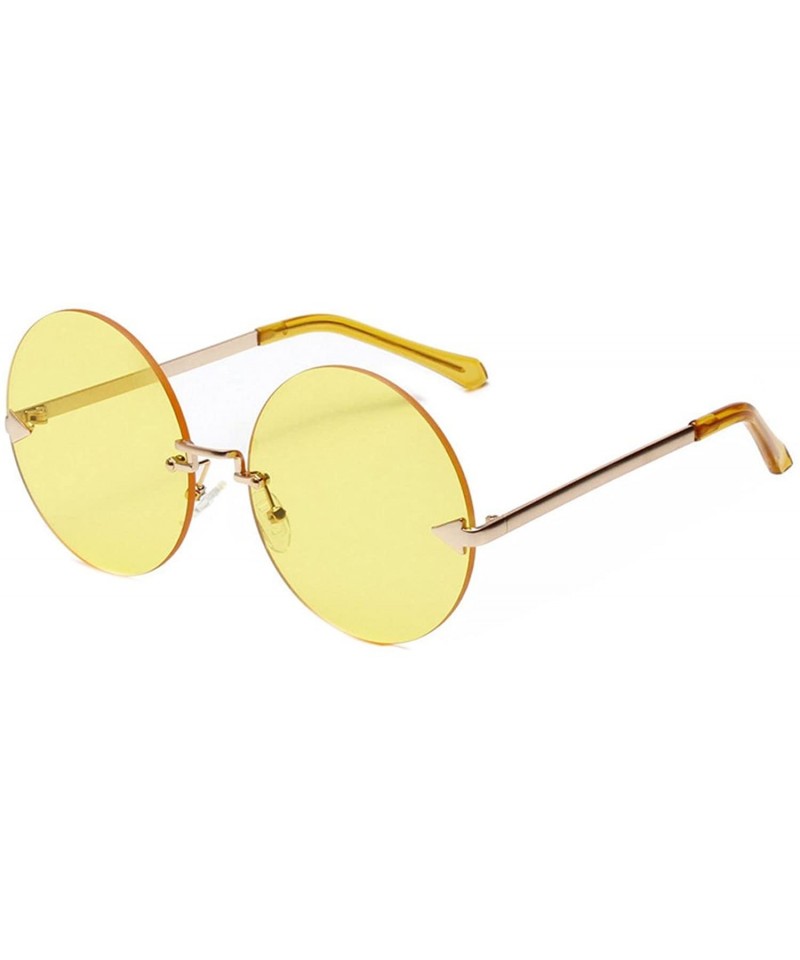 Rimless Women Rimless Sunglasses Vintage Stylish Round Circle Flat Lens Eyewear - Yellow - CK1890HK8AS $15.40