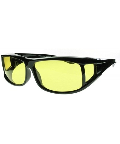 Sport Polarized Fit Over Cover Wear Over Glasses Yellow Lens Night Driving Sunglasses - Black - CY18ANM7NKE $16.77