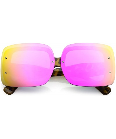 Rimless Oversize Bold Rimless Chunky Arms Color Mirror Square Sunglasses 71mm - Tortoise / Purple Mirror - C018644L5R4 $22.70