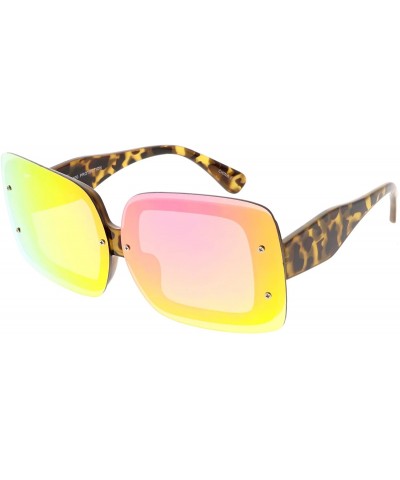 Rimless Oversize Bold Rimless Chunky Arms Color Mirror Square Sunglasses 71mm - Tortoise / Purple Mirror - C018644L5R4 $11.05