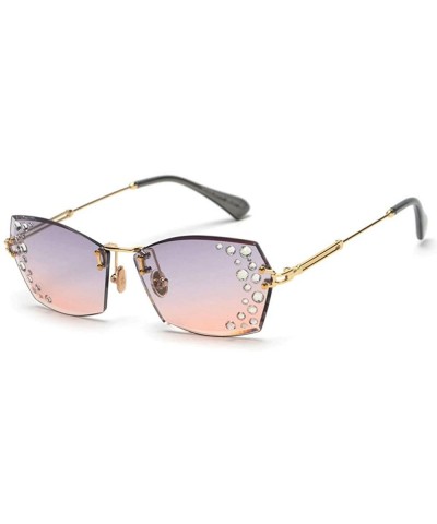 Square Small frame ladies square retro glasses transparent diamond metal sunglasses lens glasses with box - Grey Pink - CE18R...