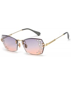 Square Small frame ladies square retro glasses transparent diamond metal sunglasses lens glasses with box - Grey Pink - CE18R...