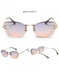 Square Small frame ladies square retro glasses transparent diamond metal sunglasses lens glasses with box - Grey Pink - CE18R...