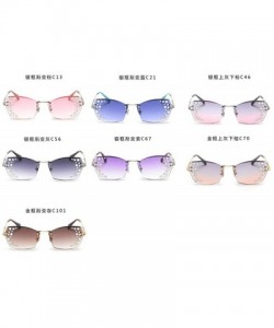 Square Small frame ladies square retro glasses transparent diamond metal sunglasses lens glasses with box - Grey Pink - CE18R...