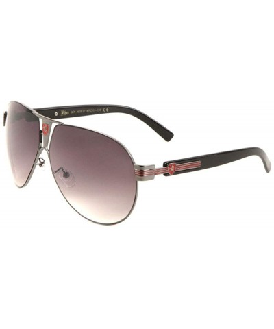 Aviator Three Line Temple Round Modern Aviator Sunglasses - Red Gunmetal - C2199E2CLUG $14.73