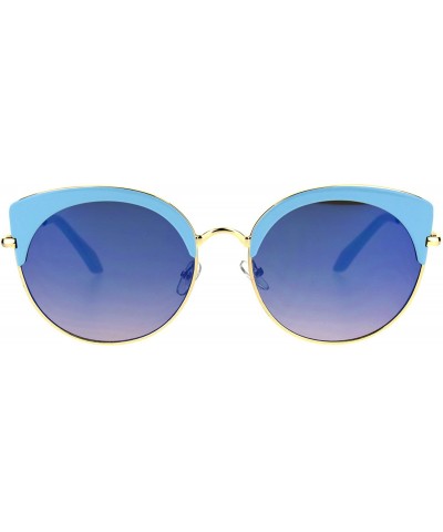 Cat Eye Womens Eye Brow Half Rim Retro Mod Round Cat Eye Tip Sunglasses - All Blue - C0184QNN3I3 $26.60
