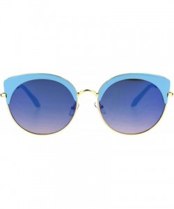 Cat Eye Womens Eye Brow Half Rim Retro Mod Round Cat Eye Tip Sunglasses - All Blue - C0184QNN3I3 $13.66