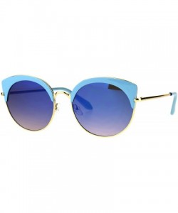Cat Eye Womens Eye Brow Half Rim Retro Mod Round Cat Eye Tip Sunglasses - All Blue - C0184QNN3I3 $13.66