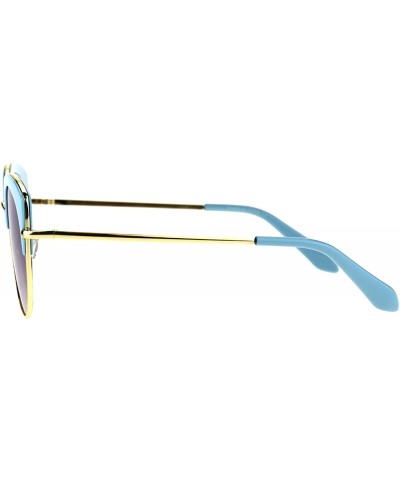 Cat Eye Womens Eye Brow Half Rim Retro Mod Round Cat Eye Tip Sunglasses - All Blue - C0184QNN3I3 $13.66