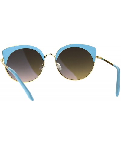 Cat Eye Womens Eye Brow Half Rim Retro Mod Round Cat Eye Tip Sunglasses - All Blue - C0184QNN3I3 $13.66