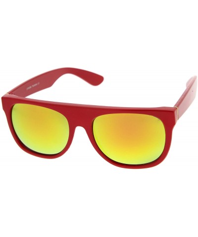 Wayfarer Modern Super Flat-Top Wide Temple Horn Rimmed Sunglasses 55mm - Shiny Red / Yellow Mirror - C712MZOIVJG $11.98