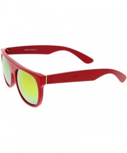 Wayfarer Modern Super Flat-Top Wide Temple Horn Rimmed Sunglasses 55mm - Shiny Red / Yellow Mirror - C712MZOIVJG $11.98