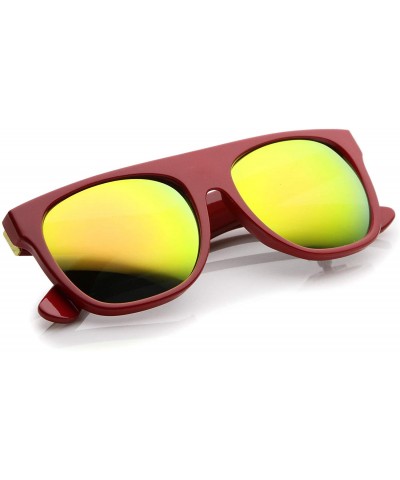 Wayfarer Modern Super Flat-Top Wide Temple Horn Rimmed Sunglasses 55mm - Shiny Red / Yellow Mirror - C712MZOIVJG $11.98