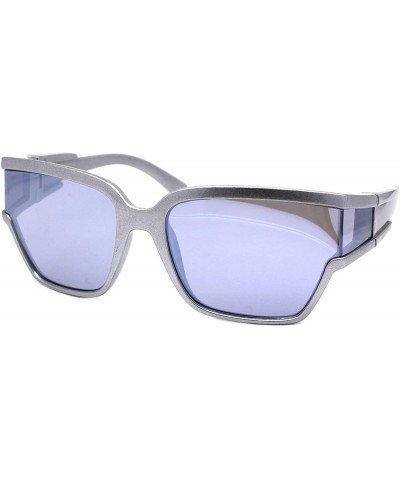 Square Womens Modern Fashion Sunglasses Shield Square Extended Side Lens UV400 - Silver (Silver Mirror) - CR18Y3UXRWY $26.28