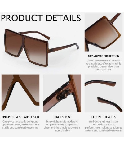 Shield Ultralight Square Oversized Sunglasses Classic Fashion Style 100% UV Protection for Women Men - Brown - C418E8078AO $1...