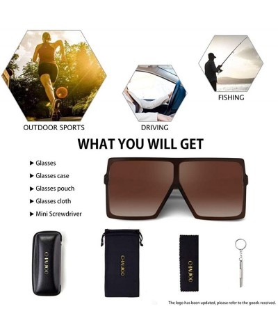 Shield Ultralight Square Oversized Sunglasses Classic Fashion Style 100% UV Protection for Women Men - Brown - C418E8078AO $2...