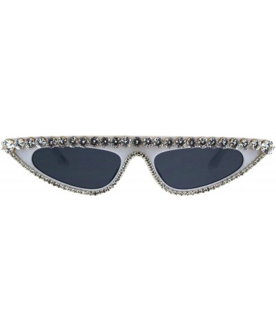 Oval Fancy Rhinestones Sunglasses Womens Flat Top Half Oval Skinny Shades UV 400 - White - C818K3USTZT $11.06