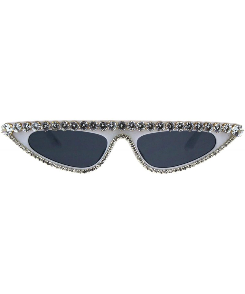 Oval Fancy Rhinestones Sunglasses Womens Flat Top Half Oval Skinny Shades UV 400 - White - C818K3USTZT $11.06