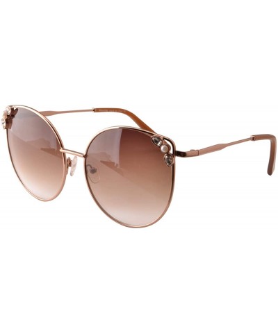 Round Classics Metal Round Shades Women's sunglasses Decorated with Pearl and Rhinestone - Retro Bronze - CF192XAL2ME $18.26