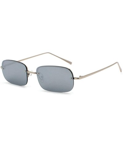 Square New fashion trend ocean film unisex small frame rectangular metal half frame sunglasses - Silver - CQ18TCZK7M8 $24.87