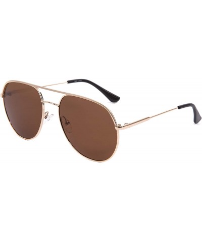 Oval Polarized Sunglasses Navigator Rectangular Designer - Ls1006 Gold Frame (Glossy Finish) / Polarized Brown Lens - CS194EN...