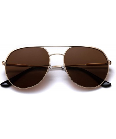 Oval Polarized Sunglasses Navigator Rectangular Designer - Ls1006 Gold Frame (Glossy Finish) / Polarized Brown Lens - CS194EN...
