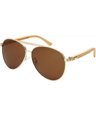 Aviator Polarized Classic Pilot Style Aviator Sunglasses Natural Bamboo Temple For Men Women 5169BM-P - CA18OK90YCY $12.69