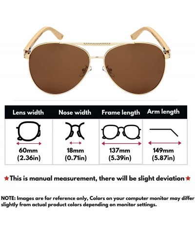 Aviator Polarized Classic Pilot Style Aviator Sunglasses Natural Bamboo Temple For Men Women 5169BM-P - CA18OK90YCY $12.69