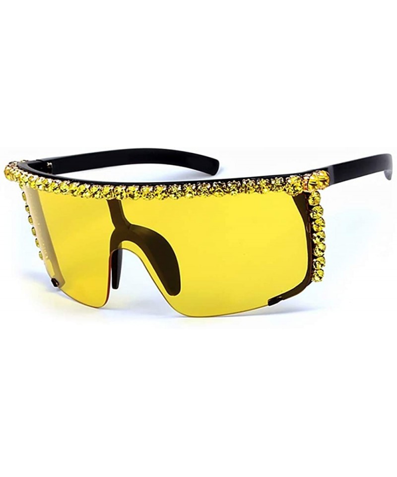 Oversized Oversize Shield Visor Sunglasses Flat Top Mirrored Mono Lens 170mm - Yellow - CQ19CG9SRDR $18.88