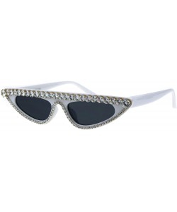 Oval Fancy Rhinestones Sunglasses Womens Flat Top Half Oval Skinny Shades UV 400 - White - C818K3USTZT $11.06