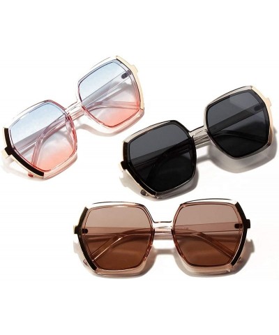 Rimless Vintage Oversize Square Fashion Gradient Sunglasses Frame Women Female - Brown - CJ1984CYCS8 $10.83