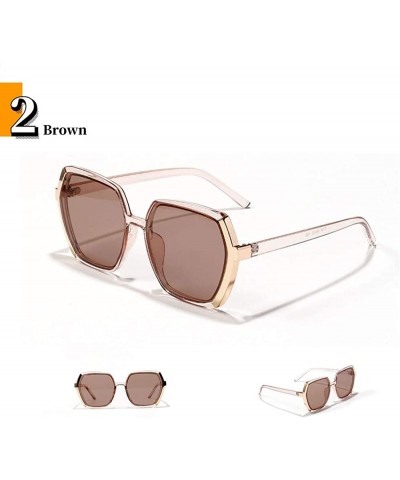 Rimless Vintage Oversize Square Fashion Gradient Sunglasses Frame Women Female - Brown - CJ1984CYCS8 $10.83