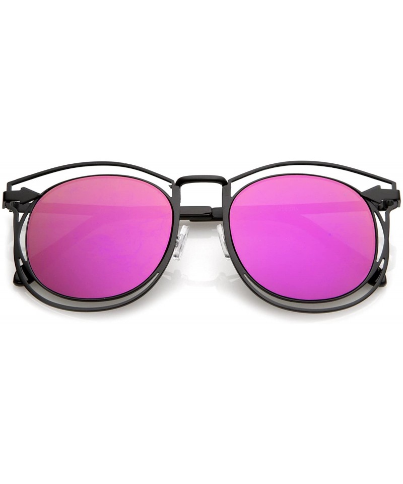 Wayfarer Oversize Open Metal Arrow Round Mirror Flat Lens Horn Rimmed Sunglasses 55mm - Black / Magenta Mirror - CG1824ZAU8U ...