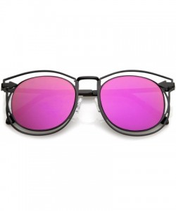 Wayfarer Oversize Open Metal Arrow Round Mirror Flat Lens Horn Rimmed Sunglasses 55mm - Black / Magenta Mirror - CG1824ZAU8U ...