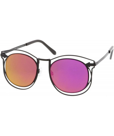 Wayfarer Oversize Open Metal Arrow Round Mirror Flat Lens Horn Rimmed Sunglasses 55mm - Black / Magenta Mirror - CG1824ZAU8U ...