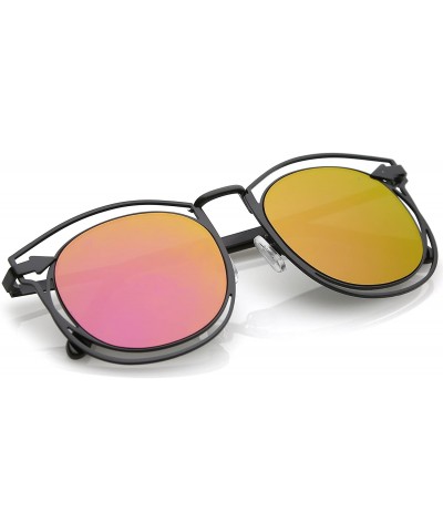 Wayfarer Oversize Open Metal Arrow Round Mirror Flat Lens Horn Rimmed Sunglasses 55mm - Black / Magenta Mirror - CG1824ZAU8U ...