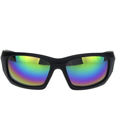 Sport Mens Aerodynamic Robotic Futurism Black Plastic Sport Sunglasses - Matte Black Oil Slick Mirror - C918QS0T7HZ $8.94