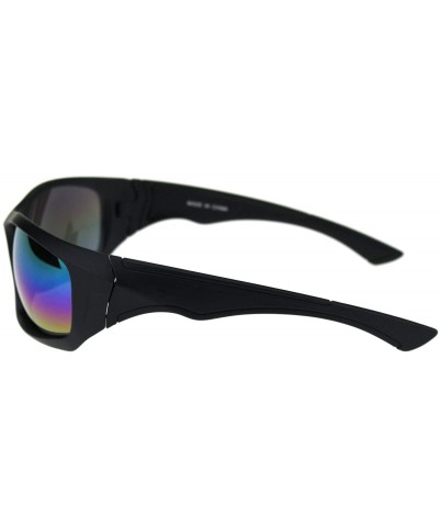 Sport Mens Aerodynamic Robotic Futurism Black Plastic Sport Sunglasses - Matte Black Oil Slick Mirror - C918QS0T7HZ $8.94