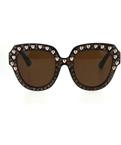 Butterfly Womens Heart Foil Jewel Engraving Thick Plastic Butterfly Fashion Sunglasses - Brown Gold Brown - CX18IDTU9HR $18.32
