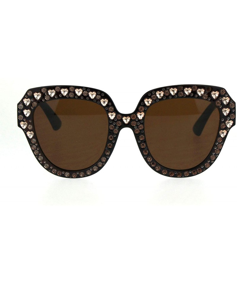 Butterfly Womens Heart Foil Jewel Engraving Thick Plastic Butterfly Fashion Sunglasses - Brown Gold Brown - CX18IDTU9HR $9.16