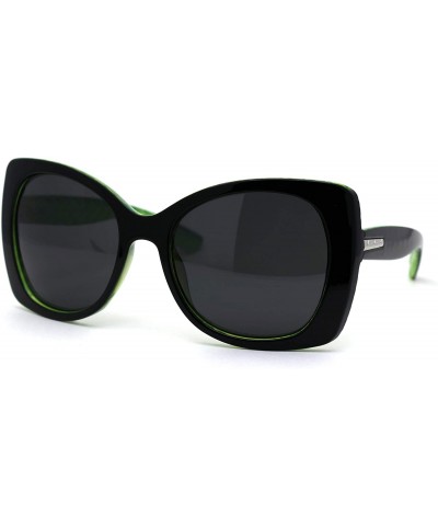 Butterfly Womens Diva Thick Plastic Butterfly Designer Fashion Sunglasses - Black Green - CU12N0F8LEQ $8.30