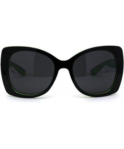 Butterfly Womens Diva Thick Plastic Butterfly Designer Fashion Sunglasses - Black Green - CU12N0F8LEQ $8.30