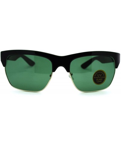 Wayfarer Mens Glass Lens Retro Half Rim Horned Hipster Sunglasses - Black - CL11K8CFJ71 $11.40