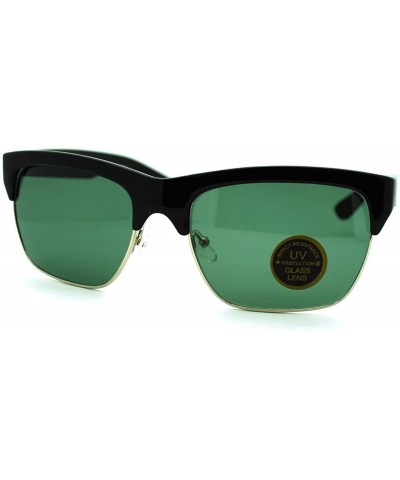 Wayfarer Mens Glass Lens Retro Half Rim Horned Hipster Sunglasses - Black - CL11K8CFJ71 $11.40