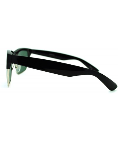 Wayfarer Mens Glass Lens Retro Half Rim Horned Hipster Sunglasses - Black - CL11K8CFJ71 $11.40