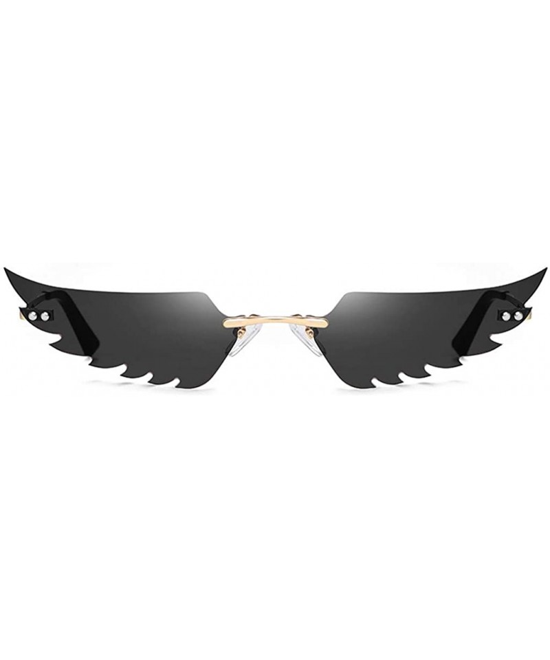 Goggle Fashion Retro Irregular Man Women Wing Shape Sunglasses Glasses Winds Shades Vintage - Black - CD190DXNXH2 $11.80