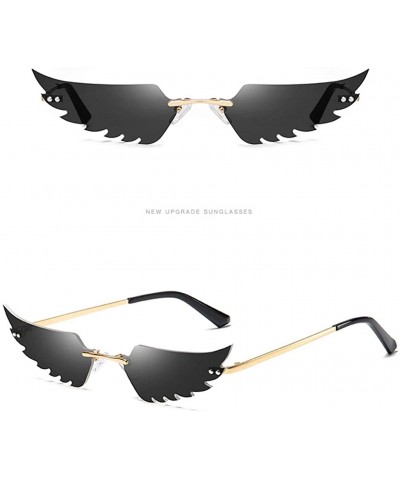 Goggle Fashion Retro Irregular Man Women Wing Shape Sunglasses Glasses Winds Shades Vintage - Black - CD190DXNXH2 $11.80